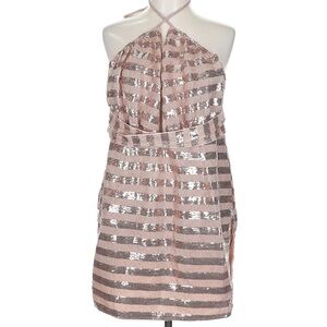 PrettyLittleThing Pink and Silver Striped Sequin Dress